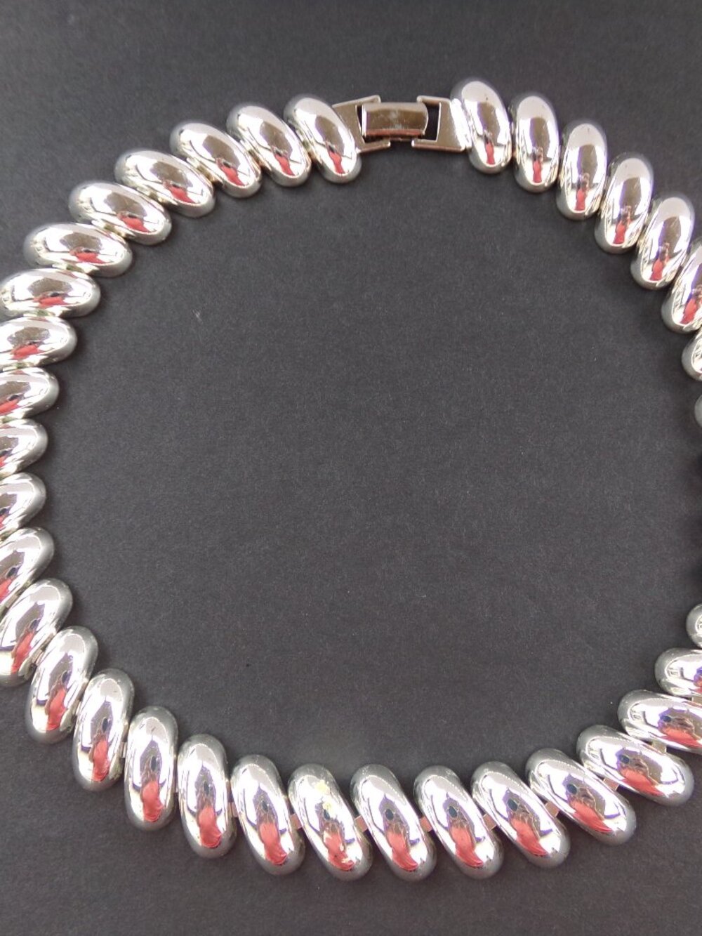 Vintage Napier Silver Tone Necklace Chunky Statement Shiny Link Collar Wave